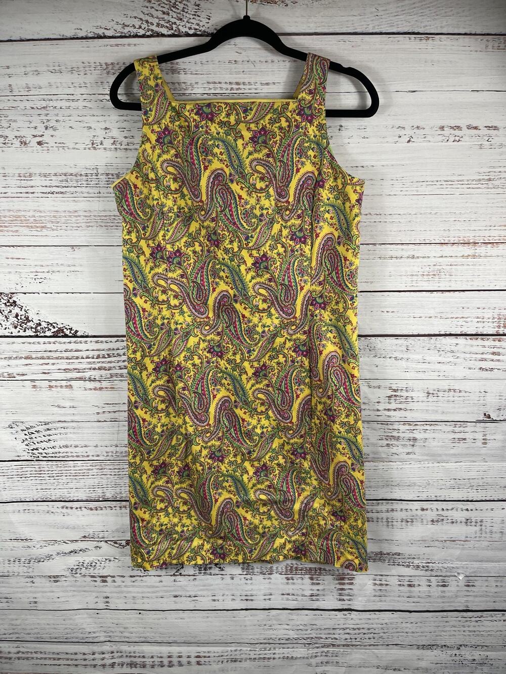 Lauren Ralph Lauren Dress Women's 8 Yellow Paisley Sleeveless Sheath Summer Boho